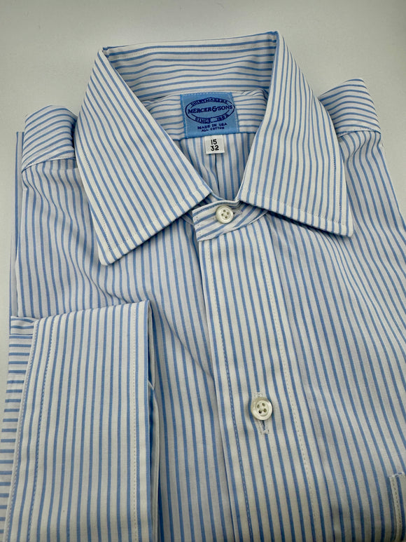 Classic Skye Blue & White Stripe #487 with Modified Spread Collar