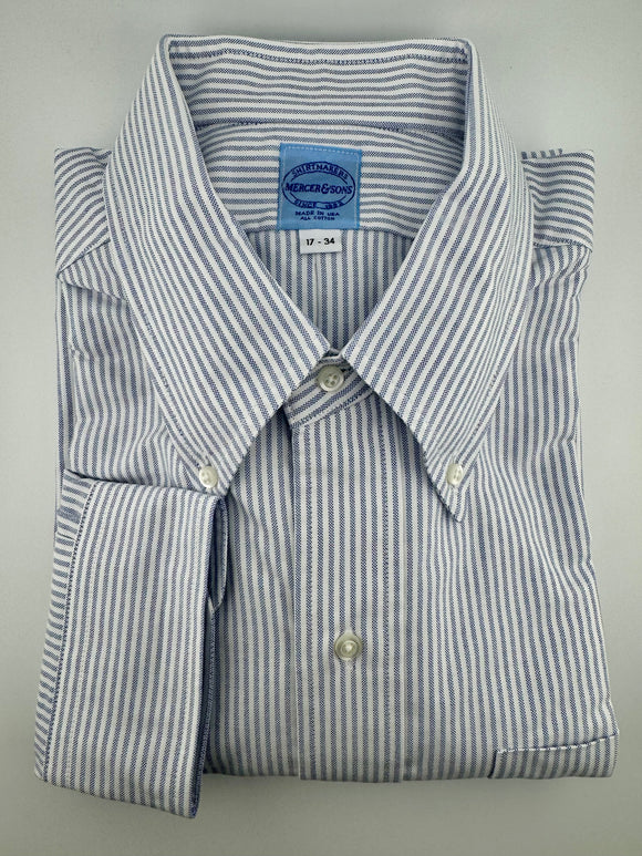 Blue & White University Stripe Two-Ply 100% Pima Cotton Oxford with Button-Down Collar