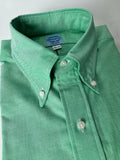 Green shirt collar with buttons on a light gray background