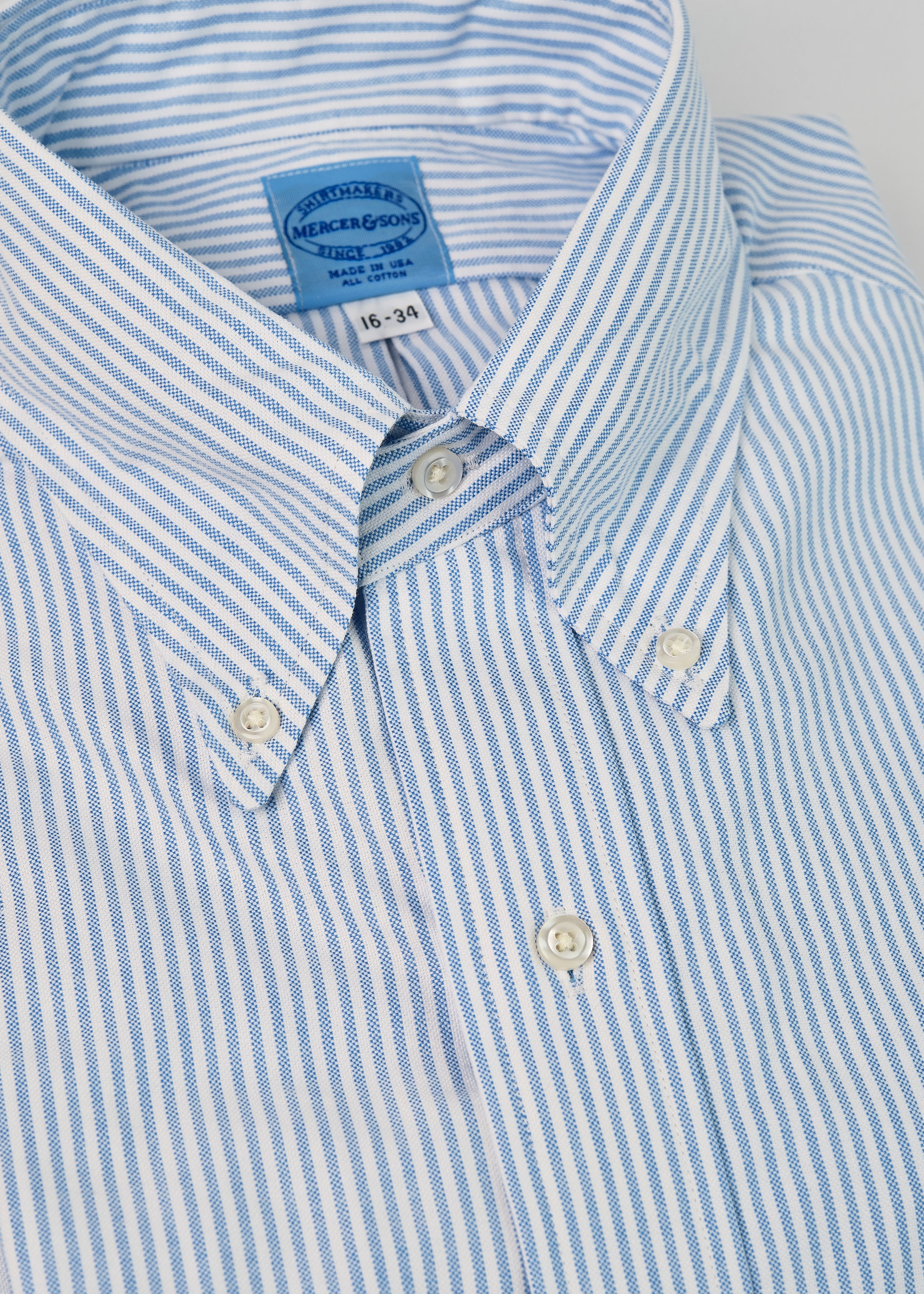 Skye Blue & White University Stripe 100% Pima Cotton Oxford